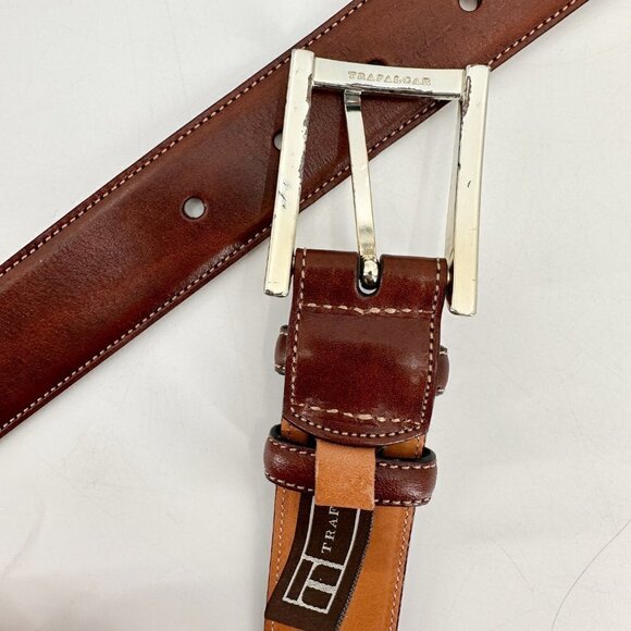 Trafalgar Brown Cortina Leather Easton Business Silver Buckle Classic 38 Belt - Picture 5 of 10